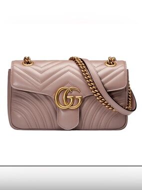 Gucci MARMONT Flap in Mauve Gold Quilted, Chain Strap Shoulder Bag EUC